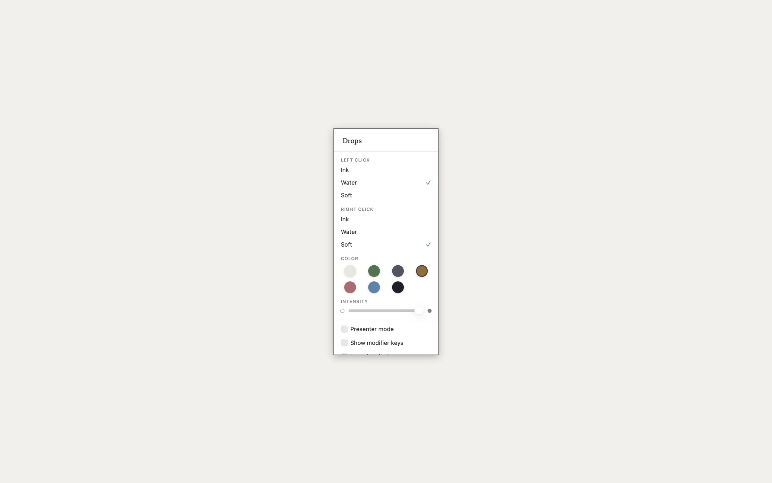 Drops settings popover